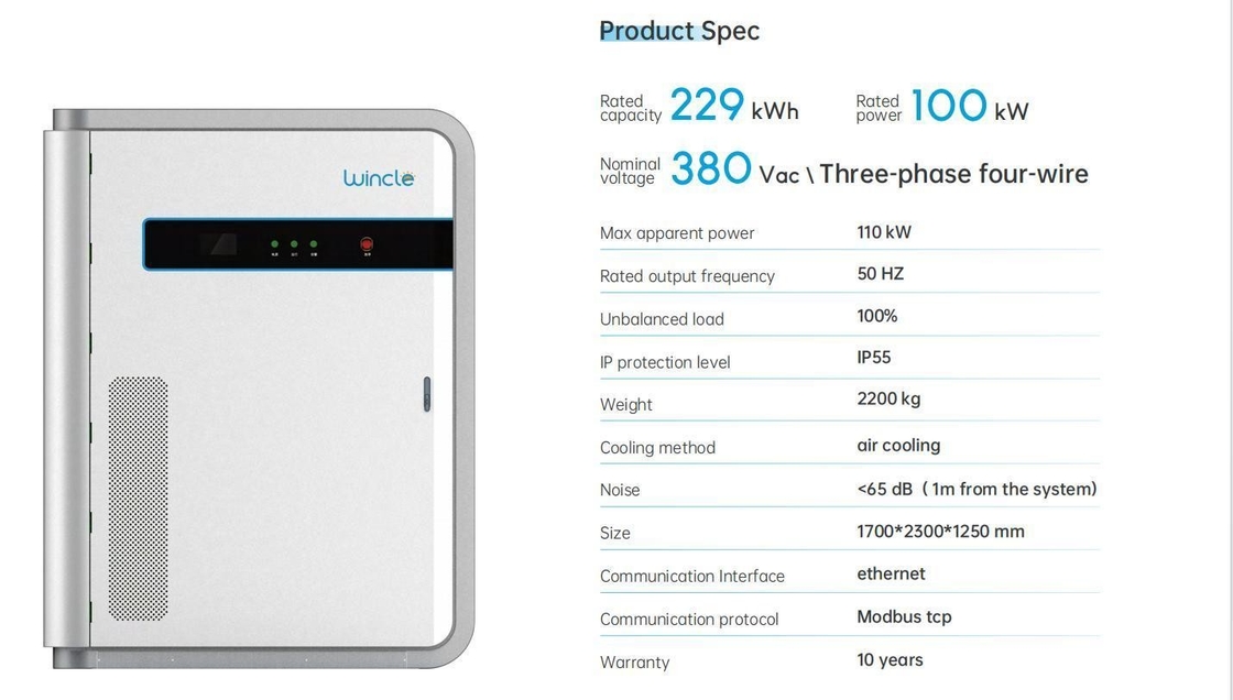 Kompak dan 229 Kwh 380V 100kw Sistem penyimpanan energi komersial dengan kasus baterai LFP